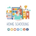 The concept of homeschooling. Emblem of education. Vector illustration. Royalty Free Stock Photo